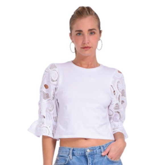 CINQ A SEPT Embroidered Cotton Paisley Carmine Top in White - Picture 1 of 4
